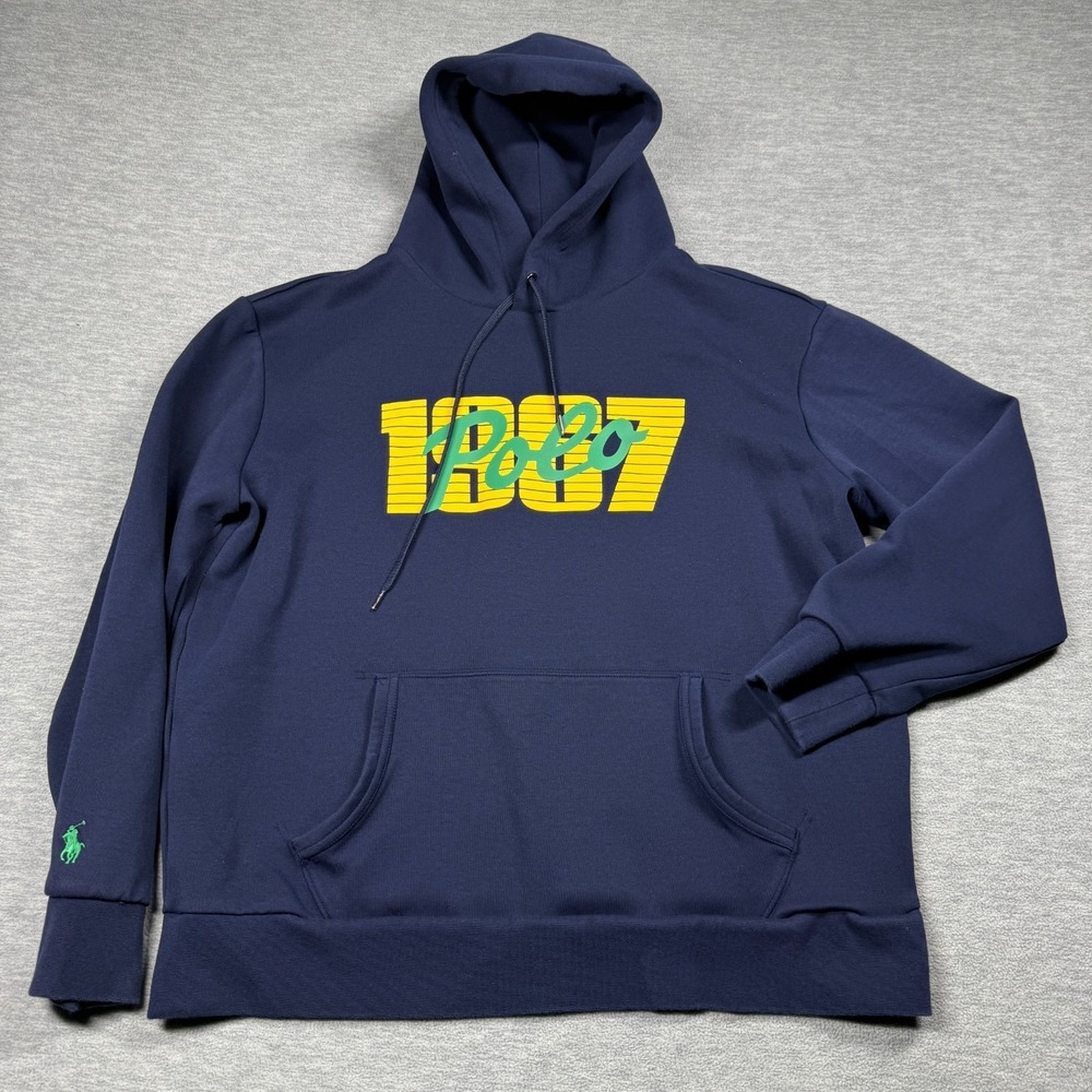 Polo Ralph Lauren Double Knit Polo 1967 Pullover Hoodie‎ Women L Navy Blue